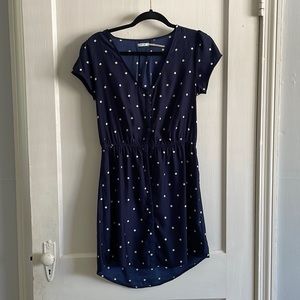 Navy blue polkadotted button up dress
